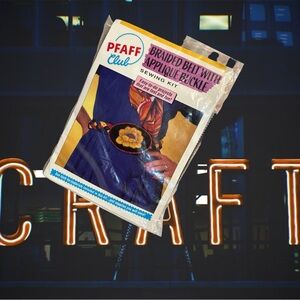 PFAFF Club braided belt with appliqué buckle crafting sewing kit early 90s?